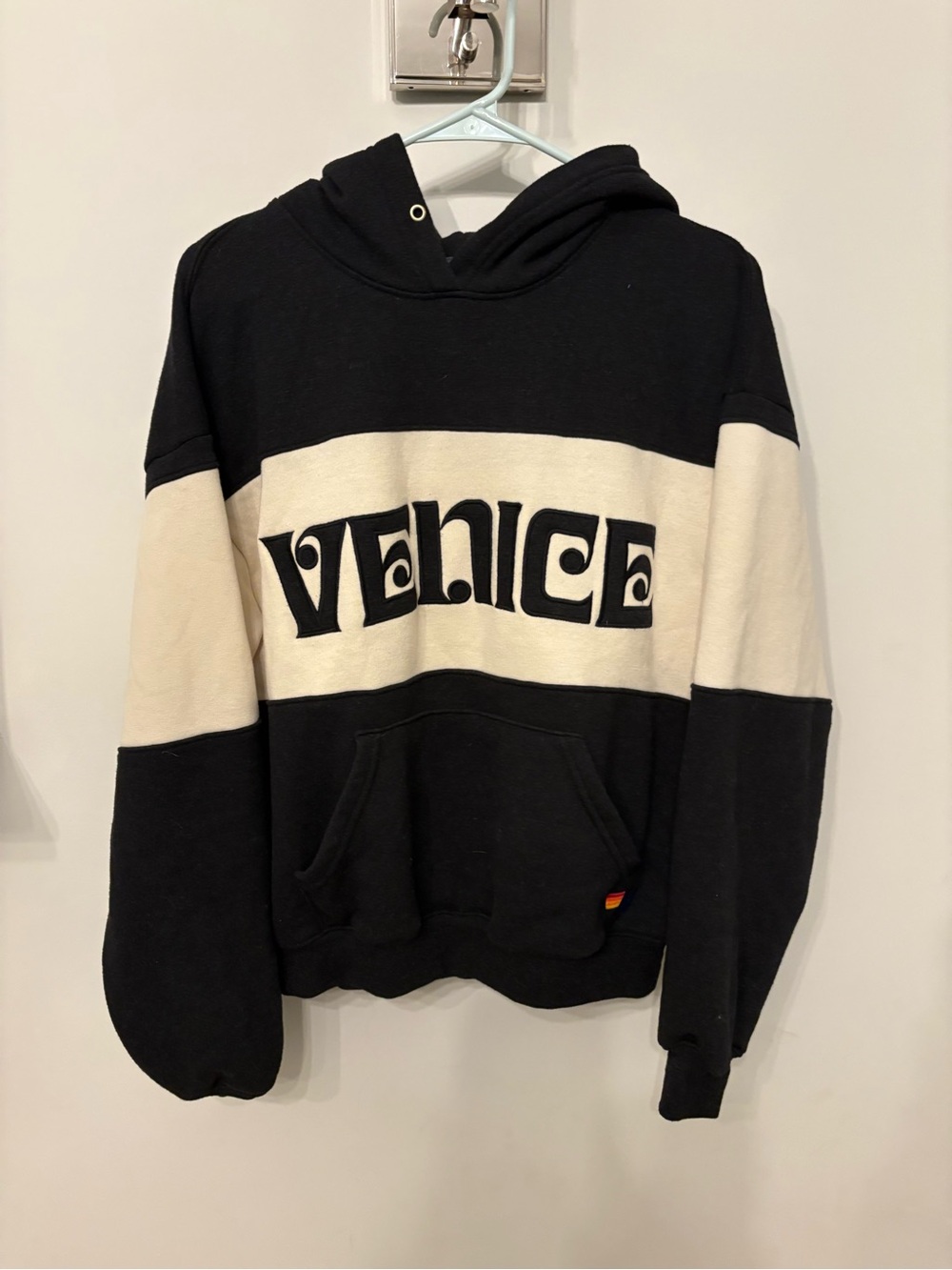 Aviator Nation Black and Cream Venice Stripe Hoodie